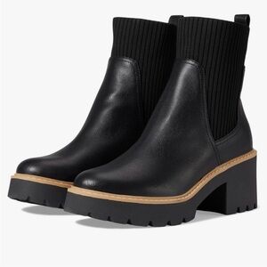 Dolce Vita Women’s Black Trooper Ankle Boots with Chunky Heel and Knit Top NWOT
